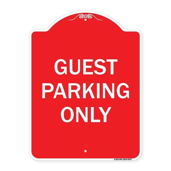Signmission Designer Series Guest Parking Only, Red & White Heavy-Gauge Aluminum Sign, 24" x 18", RW-1824-9972 A-DES-RW-1824-9972
